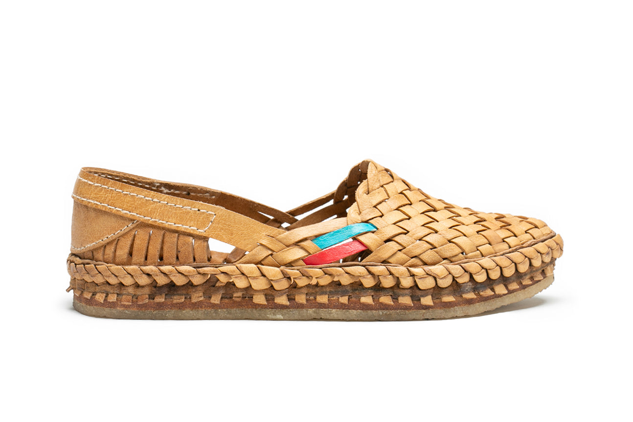 Women's Leather Woven Flat with Stripes